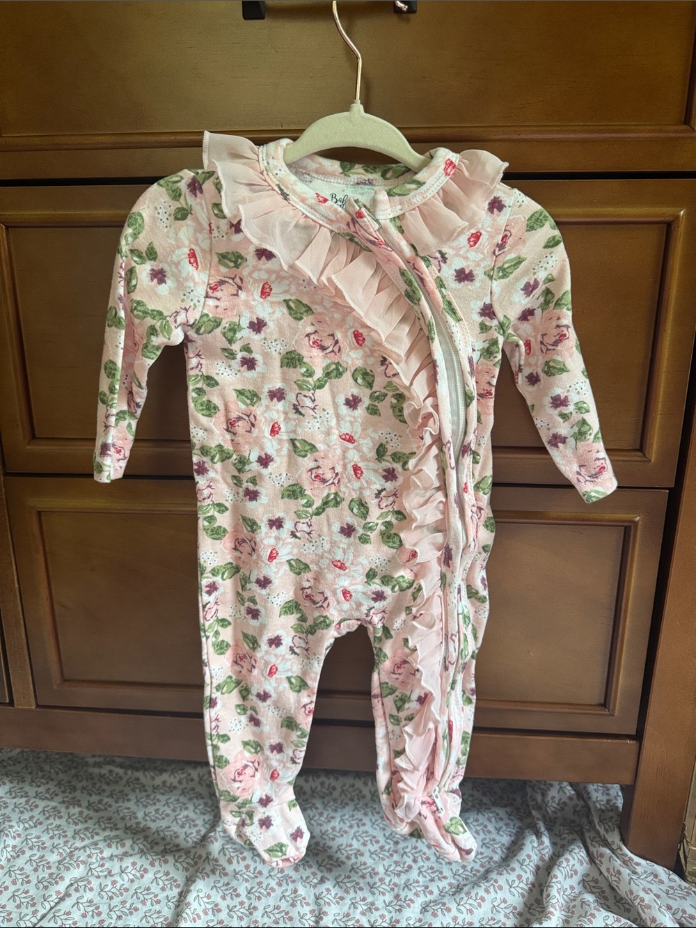 Baby Essentials Pink Floral Ruffle Footed One-Piece